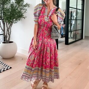 NEW Current Air Lindsey Floral Puff Sleeve Midi Dress XS